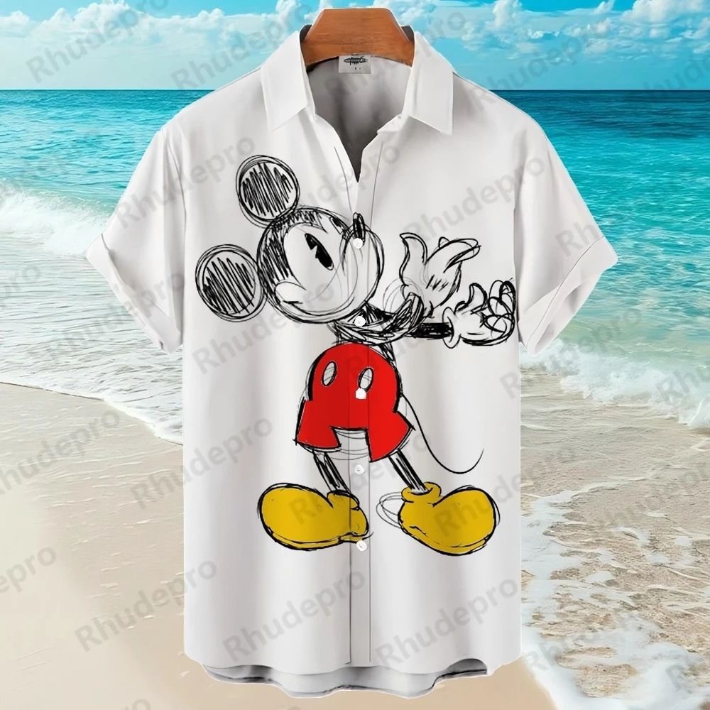 Disney 2025 Nieuwe 3D Afdrukken Mickey Mouse Cartoon Heren Shirts Zomer Mode Straat Trend Retro Boutique Tops Shirt Herren