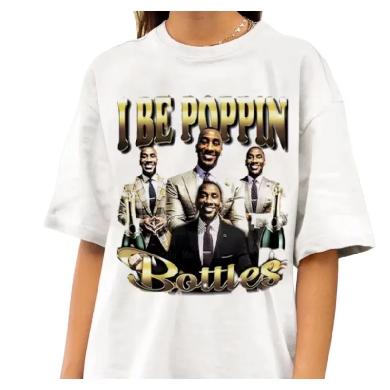 Camiseta Shannon Sharpe I Be Poppin Bottles, Homenaje Vintage, Diseño Retro de los 90, Camiseta Gráfica Personalizada para Mujer