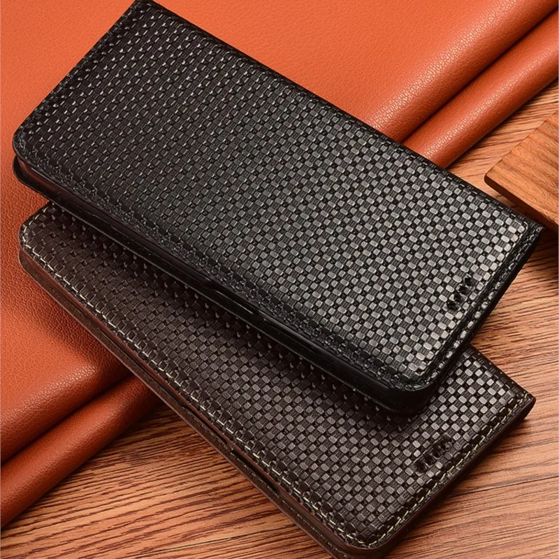 

Grass Mat Genuine Leather Flip Case For Realme 15 Pro Wallet Phone Cover Cases