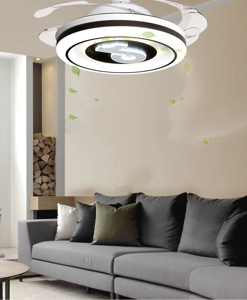 Invisible fan lamp ceiling fan family living room dining room bedroom ceiling Bluetooth audio live fan frequency conversion