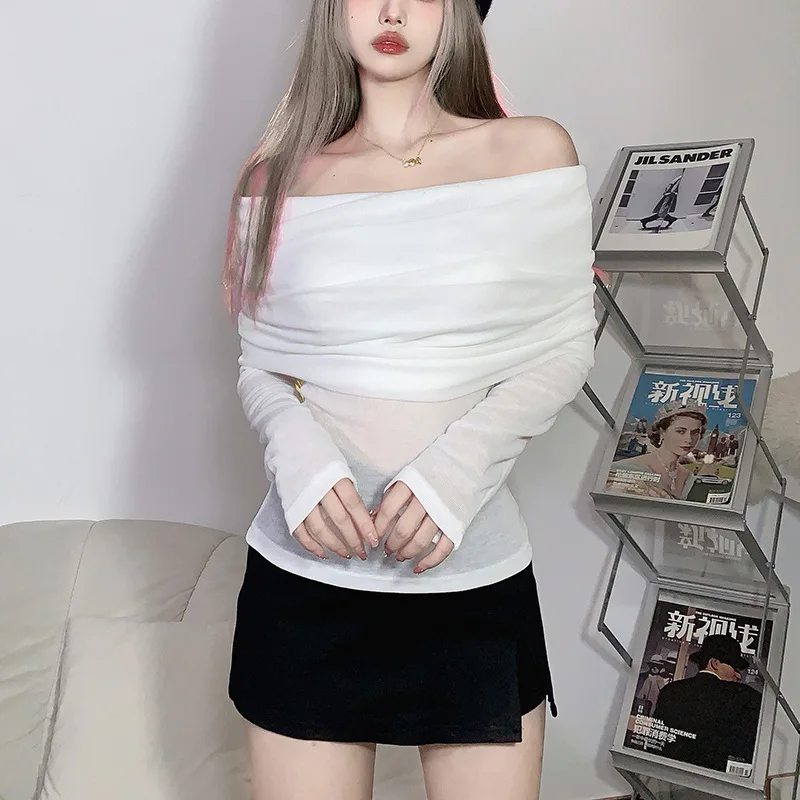 2022 Winter Fashion Trendy Women's New Long Sleeve One Shoulder Slim Fit Solid Color Versatile T-Shirt