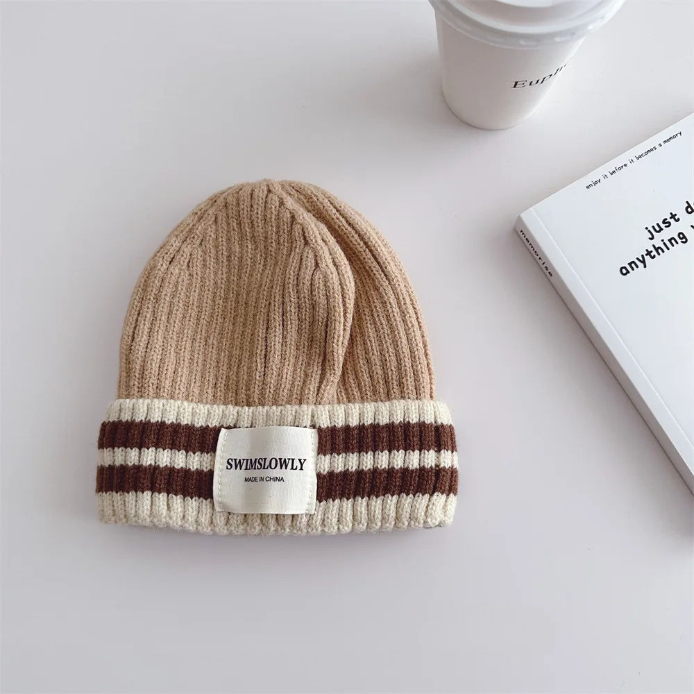 2024 New Cashmere Winter Hat For Baby Boys Girls Outdoor Fashion Warm Striped Knitted Cap Children Winter Beanies Hats Lady Caps