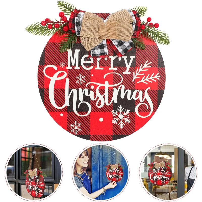 3 Christmas Happy Logo Doors, Wooden Doors, Festival Decoration Pendants 30X30CM