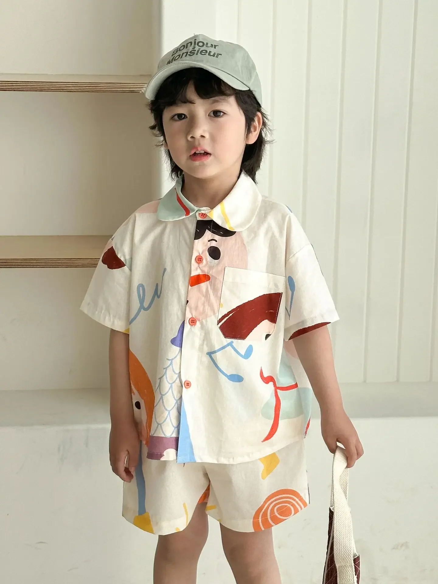 

2025 Summer Stylish Kids Boys' Cotton Doodle - Print Shirt and Shorts Trendy and Comfortable Set Ideal for 1 - 8 Y Child Sets
