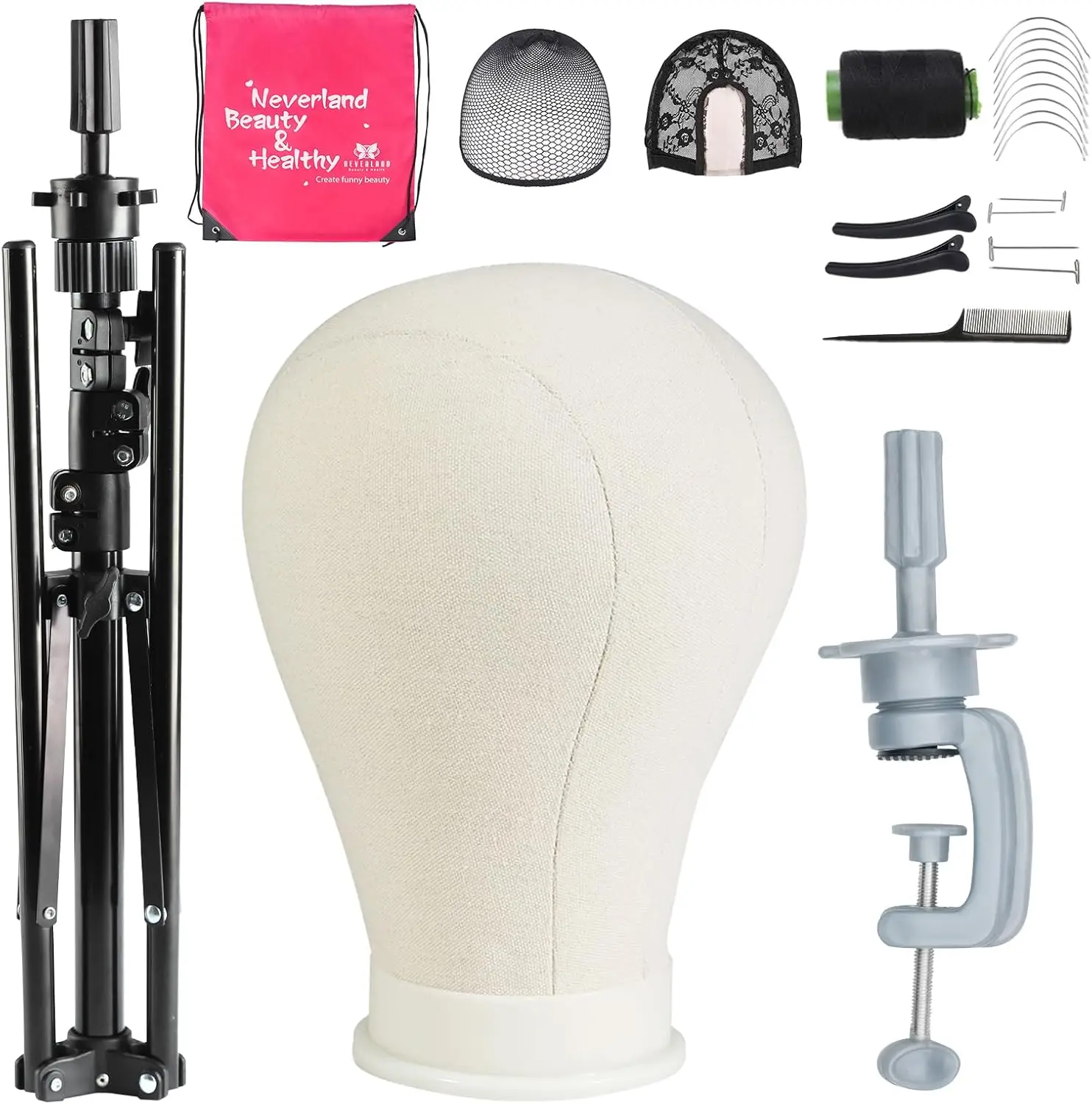 23 Inch Adjustable Wig Head Stand Tripod with Mannequin Head, Accessories for Cosmetology and Wig Making (White)