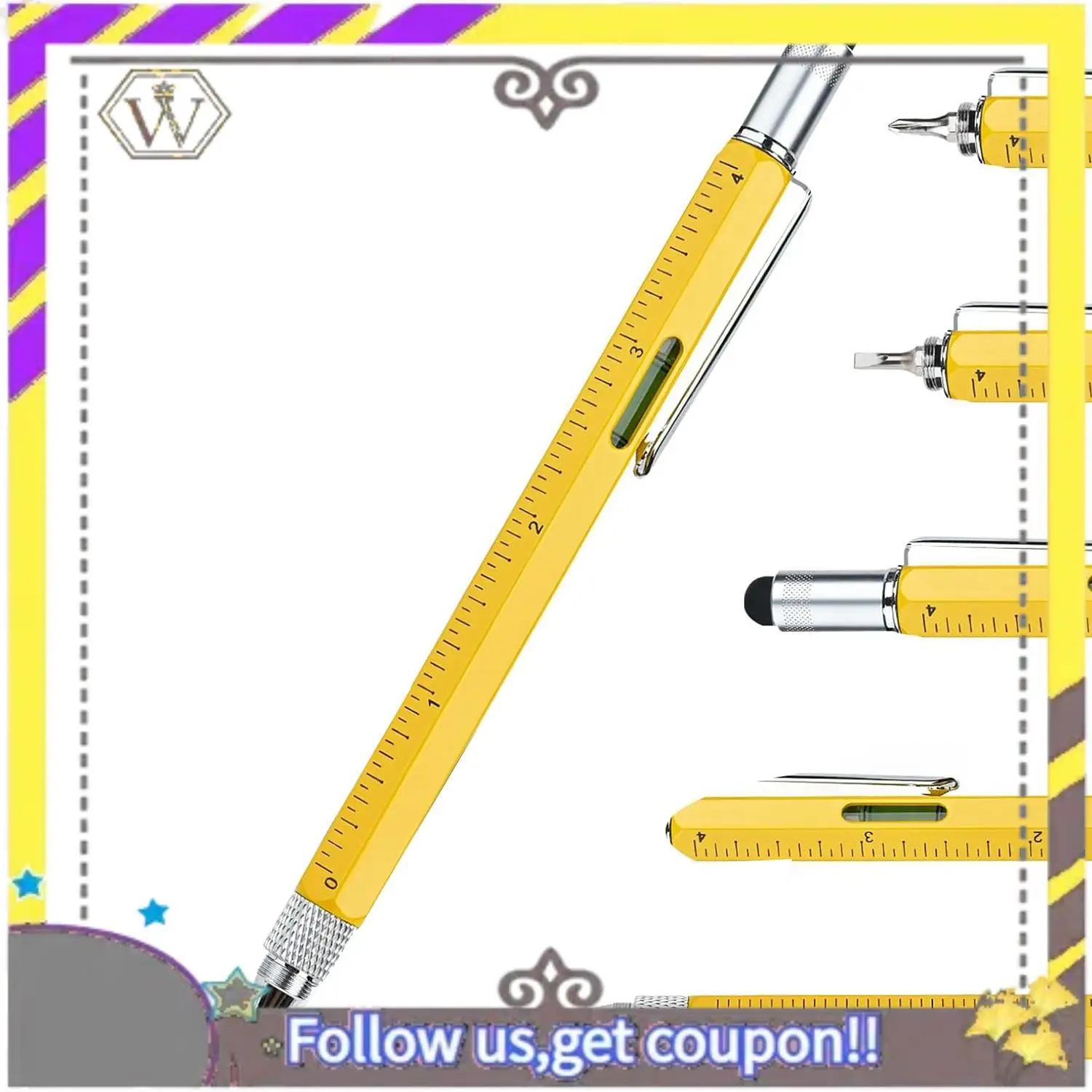 

New Multitool Pen Cool Gadgets, Novelty Pen With Stylus, Level, Rulers, Screwdrivers, Birthday Gifts For Dad Husband Yellow Dura