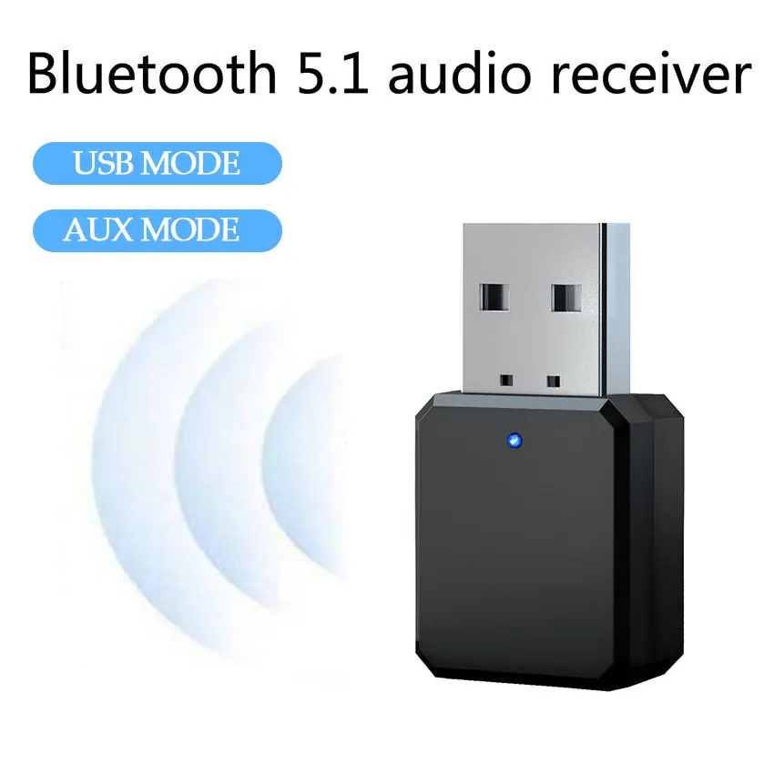 

Bluetooth-compatible 5.1 Audio Receiver Dual Output AUX USB Stereo Car Hands-free Call Built-in Microphone Mic Wireless Adapter