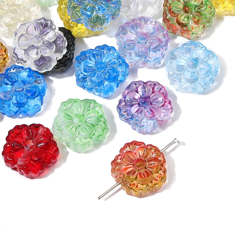 

10Pcs 15MM Flower Lampwork Czech Glass Spacer Beads for Needlework Jewelry Making Handmade Diy Bracelet Necklace Accessories