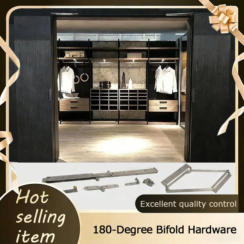 304 Stainless Steel Trackless Top Mount 180 Degree Folding Door Full Hardware Kit For Wardrobe Bedroom Bathroom Shower Room