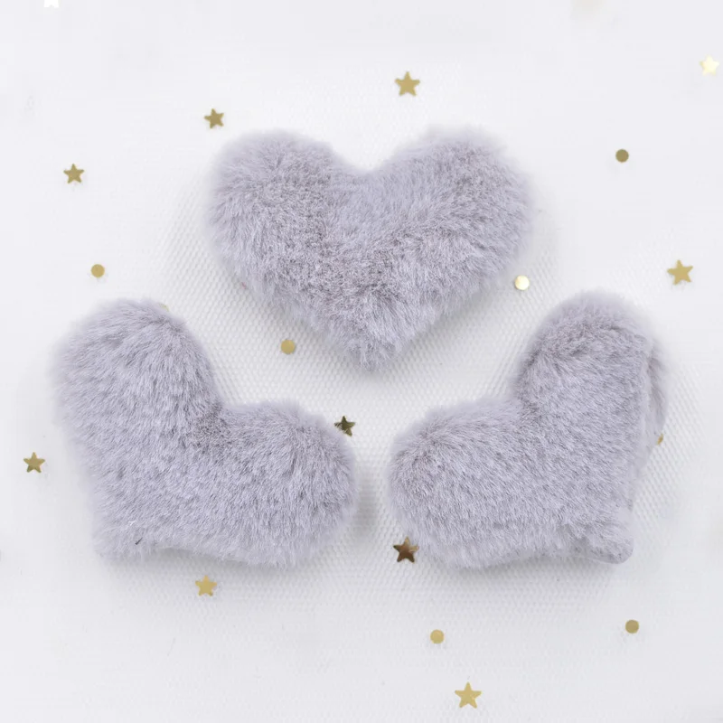 12Pcs Plush Patches Rabbit Hair Embellishment Heart Appliques for Clothing Craft Sewing Supplies DIY Hair Clips Ornament