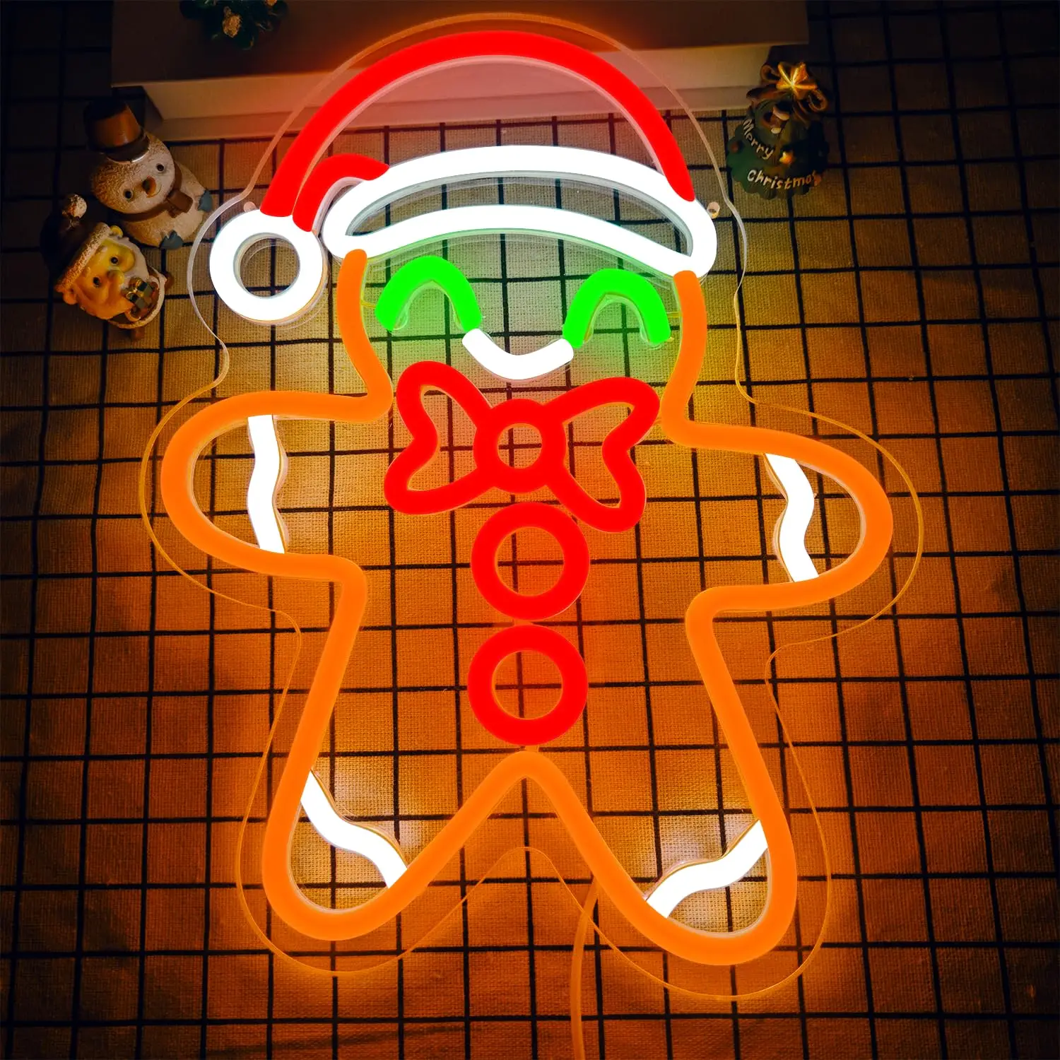 

Gingerbread Man Neon Sign for Wall Decor Colorful with Dimmable Switch Christmas Light Up for Bedroom Living Room Home Decor