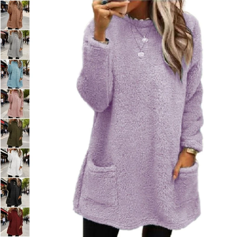 Женская плюшевая флисовая флисовая толстовка с длинным зимним рукава