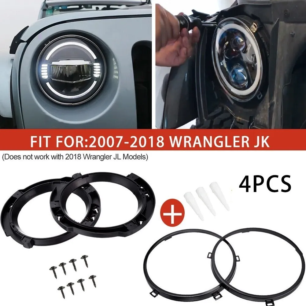 7 インチラウンドフロントヘッドライト取り付けリング保持ブラケットヘッドライト金属リング付き 2007-2017 ジープラングラー JK EL-1018