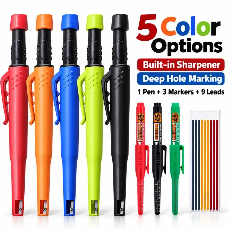 2.8mm Woodworking Marking Pen Set, Long Nib Deep Hole Scribing, Markers with Scale, Clear Marking for Woodworking & DIY Projects