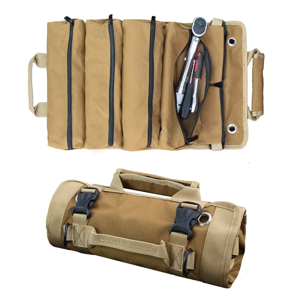 Sac à outils polyvalent professionnel, trousse d\'aide à la voiture, petit outil, rouleau de toile de haute qualité, évalué avec plusieurs poches