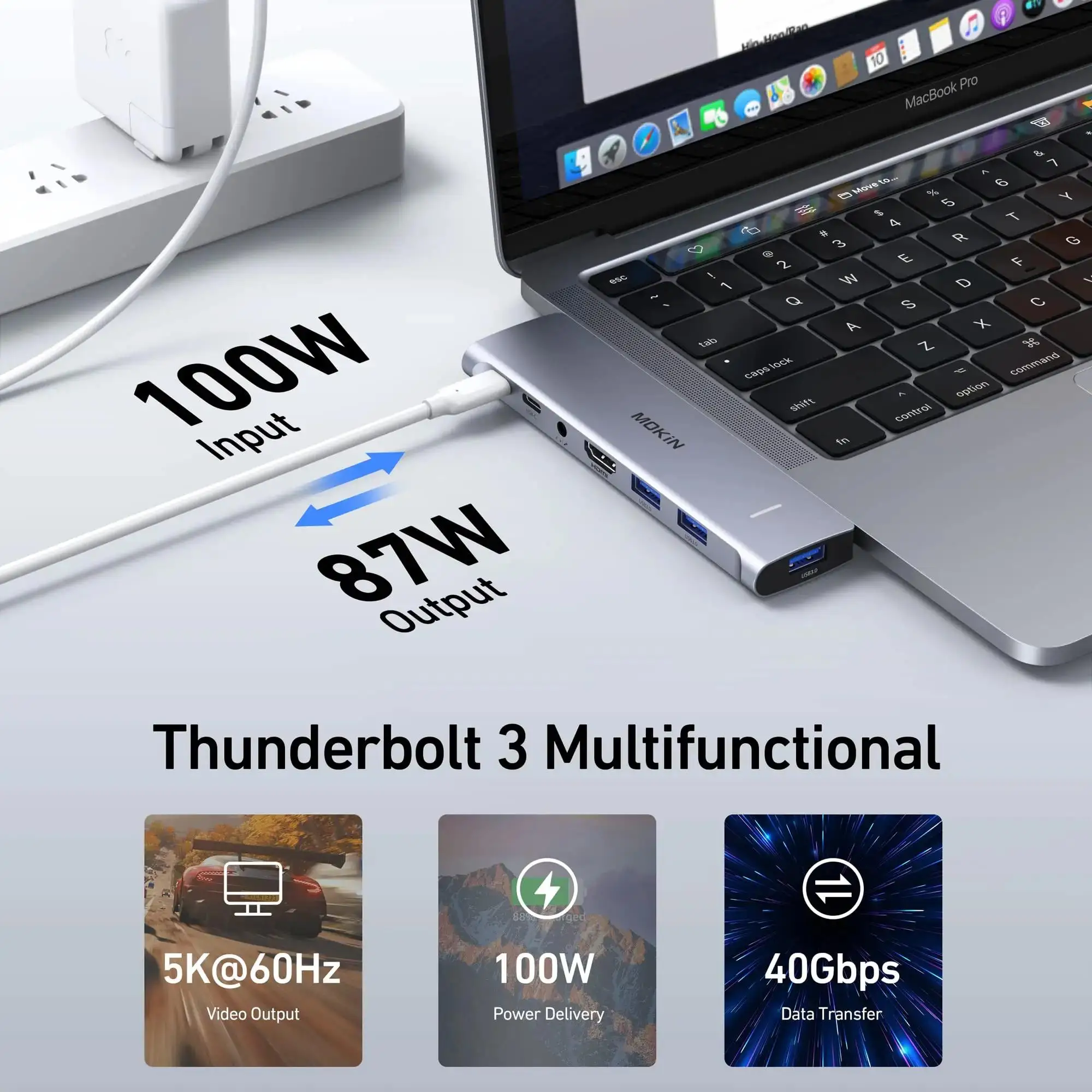 Imagem -03 - Mokn-usb tipo c para Hdmi Splitter para o Novo Macbook Pro Air Hub Usb Portas 4k Uhd 5gbps Usb-c 3.0thunderbolt 3