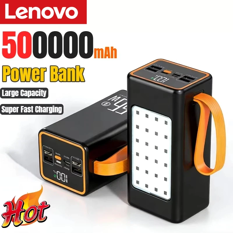 Batería externa portátil Lenovo de gran capacidad de 50000mAh, 30000mAh, USB C, carga rápida, batería de repuesto externa para IPhone, Huawei, Samsung