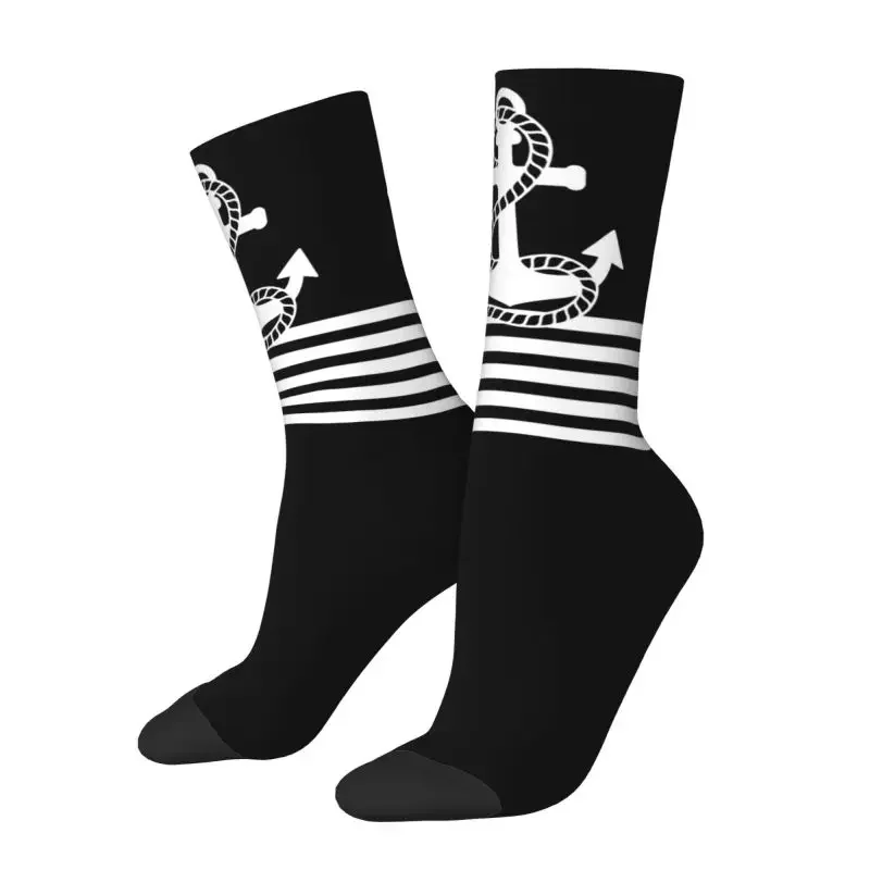 Black White Nautical Stripes And Anchor Men's Crew Socks Unisex Cool 3D Printed Sailing Sailor Male Dress Sock