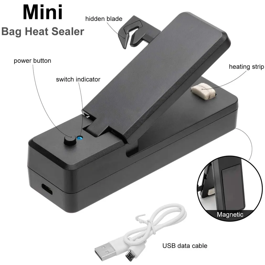 USB Charging Mini Sealing Machine Food Clip Heat Sealing Machine Small Sealing Machine Kitchen Storage Bag Sealer Hot Machine