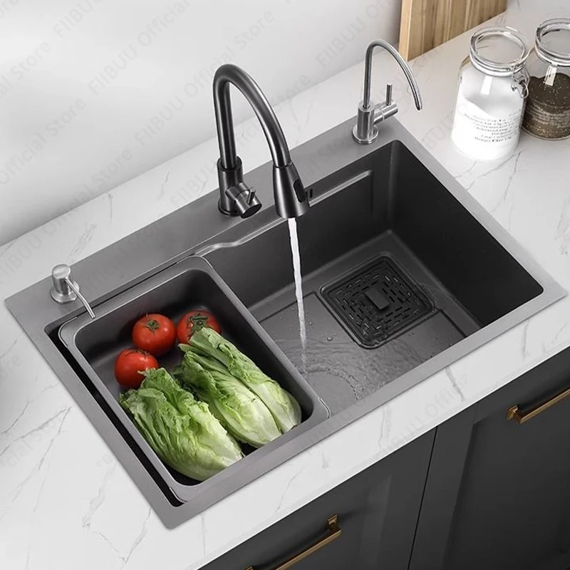 Multifunctional Kitchen Sink Large Capacity Vegetable Basin Above Counter or Undermount With Pull-Out Faucet Drain Accessories