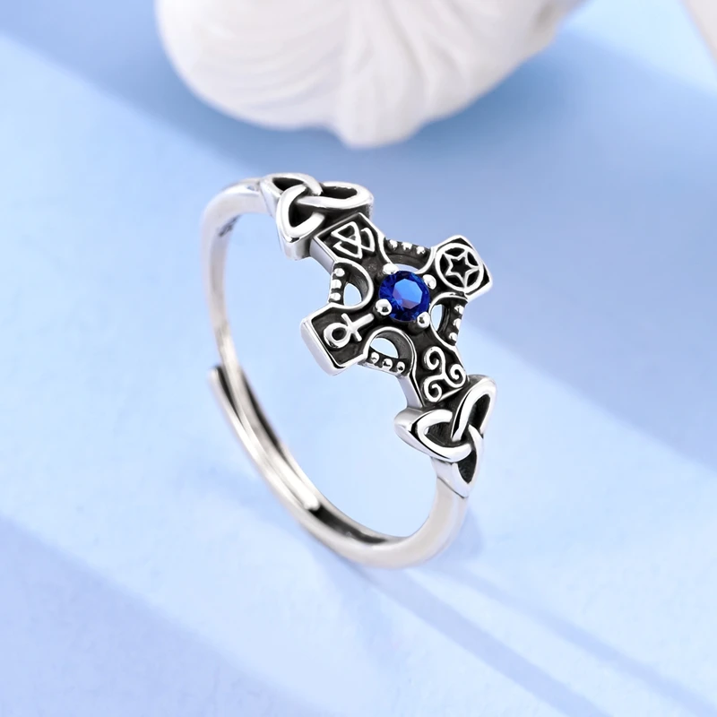 Original 925 Sterling Silver Celtic Knot Cross Open Rings For Women Girls Jewelry Birthday Anniversary Gifts