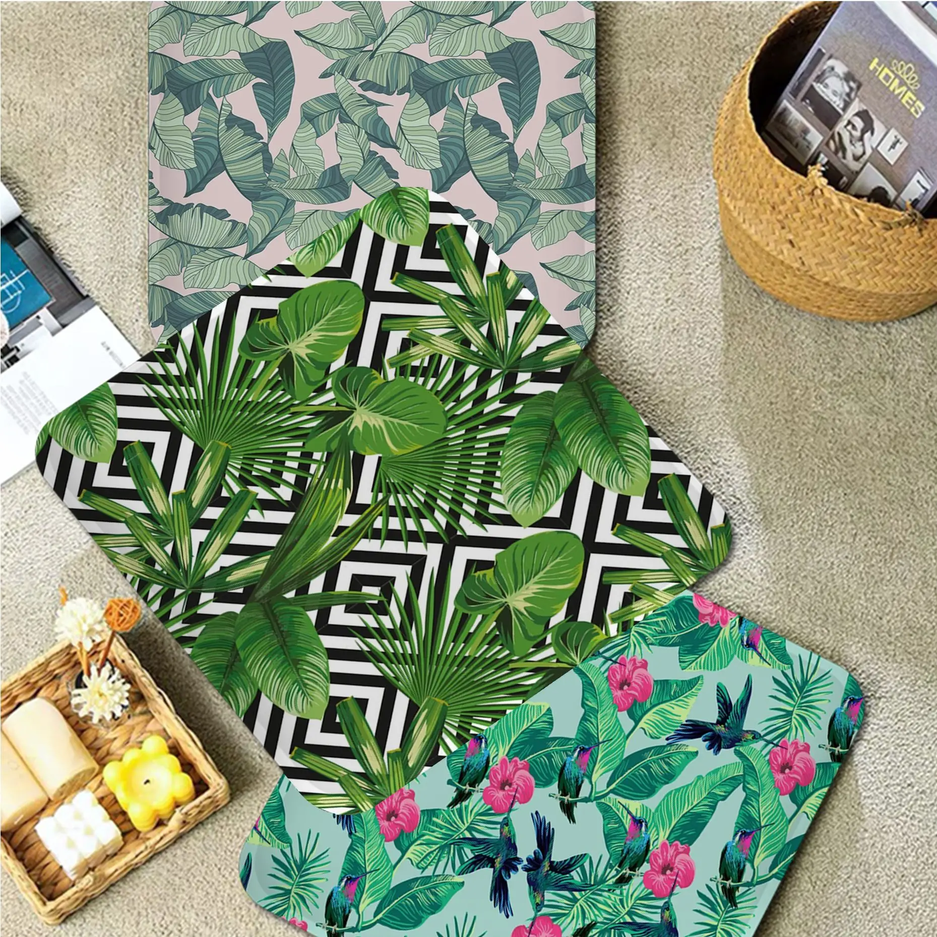 

Tropical Leaf Four Seasons Seat Cushion Office Dining Stool Pad Sponge Sofa Mat Non-Slip Chair Cushions