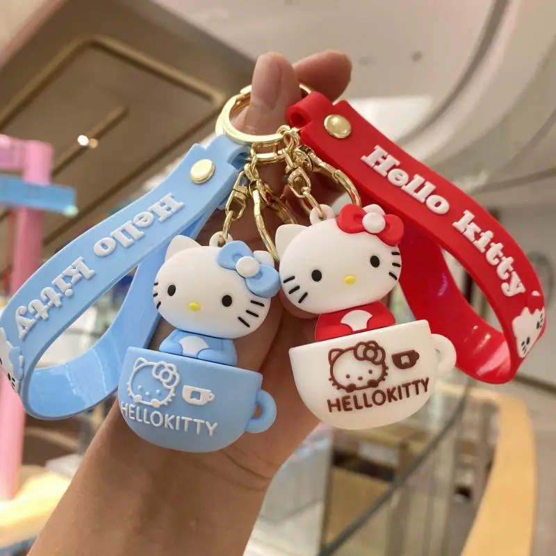 Hello Kitty Keychain Kawaii Sanrio Accessories Cartoon Doll Ornaments Pvc Soft Rubber Cup Kt Bag Pendant Car Keyring Girl Gift