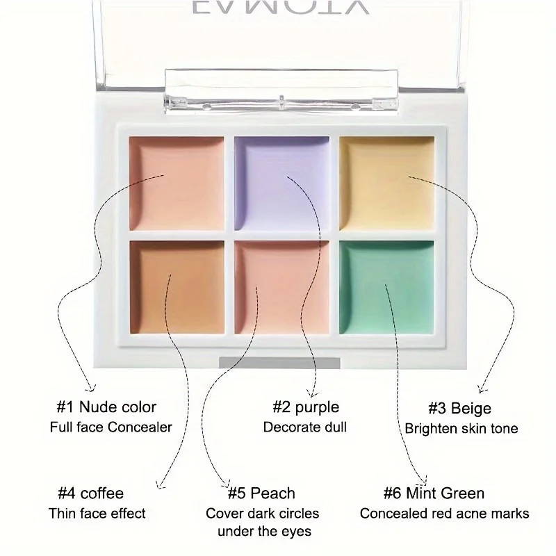 Long-Lasting Corretivo Paleta, impermeável, Não-Peeling Contorno pal Corretivo, 6 Cores