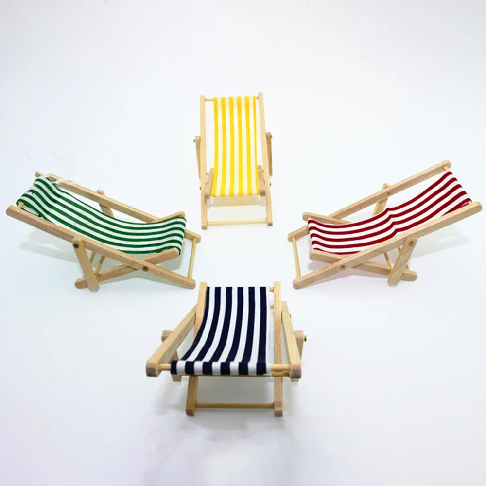 1/12 Doll House Miniature Beach Lounge Chair Simulation Garden Deck Chair Model for Mini Decoration Dollhouse Accessories