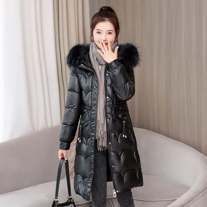 New Winter Parkas Women Jacket Hooded Thicken Warm Long Coat Casual Female Jacket Glossy Cotton Padded Outerwear