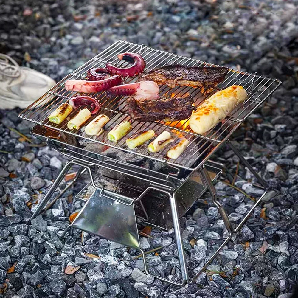 Widesea Camping Wind Proof Wood Burning Grill Outdoor Stainless Steel Grill Wilderness Survival Equipment Supplies Tourist BBQ