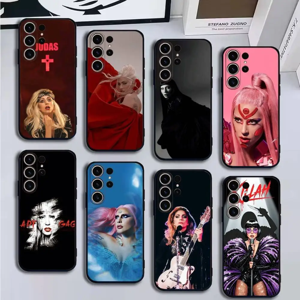 L-LADY GAGA MAYHEM 電話ケース SamsungS25、24、21、22、23、30、Ultra、20、Plus、Fe、Lite、Note、10、9、ソフトブラックカバー