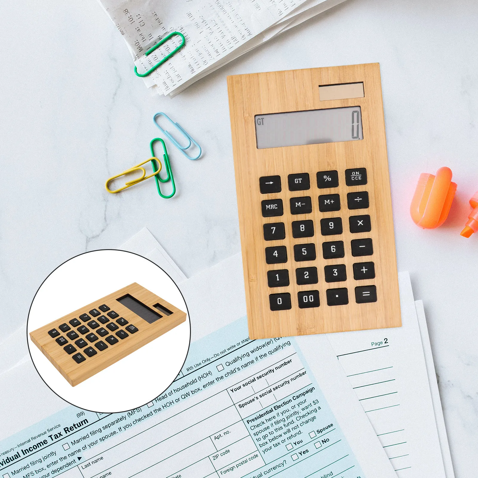 1Pcs Eco Conscious Wooden Solar Calculator Lightweight Portable Easy Carry Solar Calculator for Office School Home Use Office