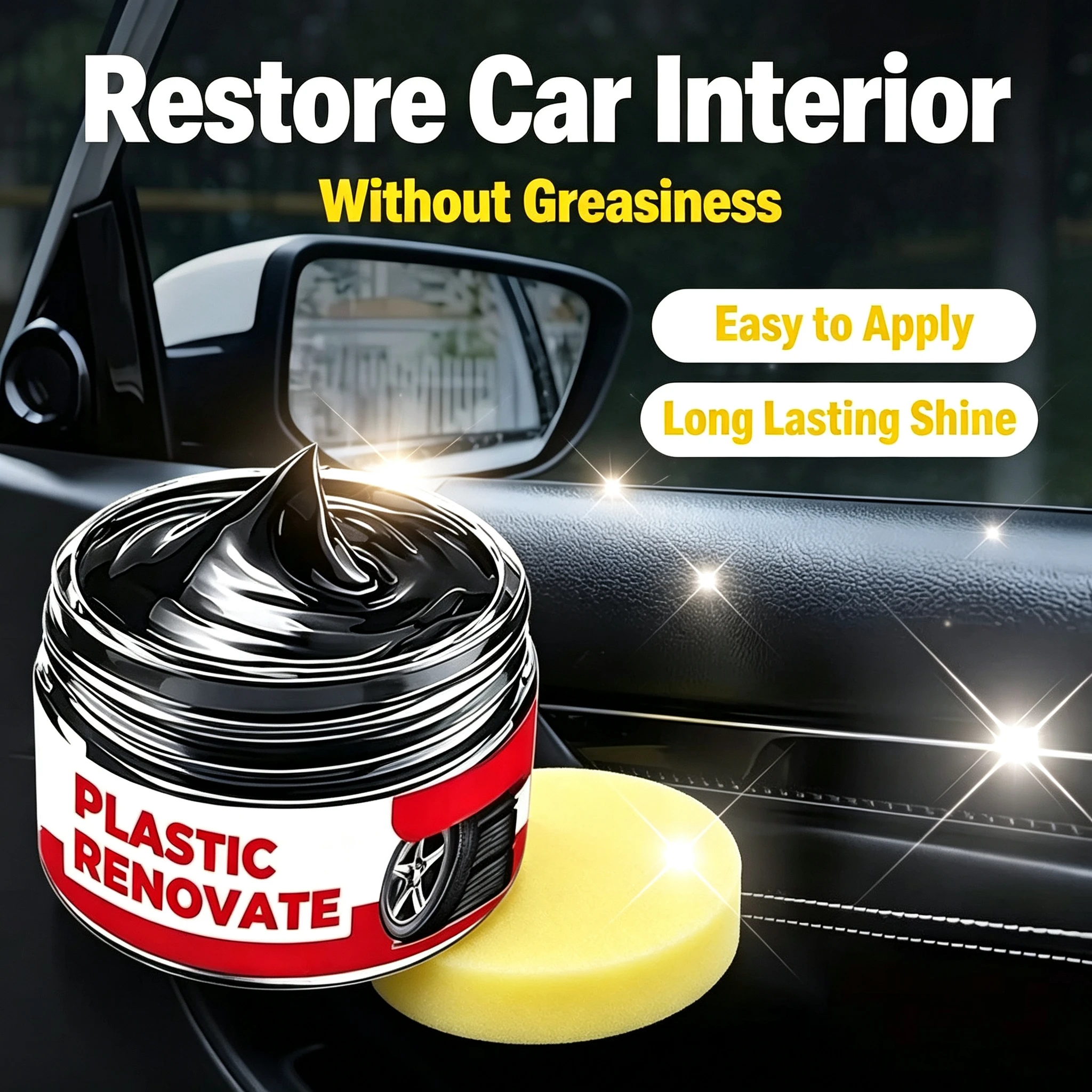 Car Interior Aging Restoration Polish Paste 80g With Sponge Plastic Scratch Remover For Dashboard Seat Surface Maintenance