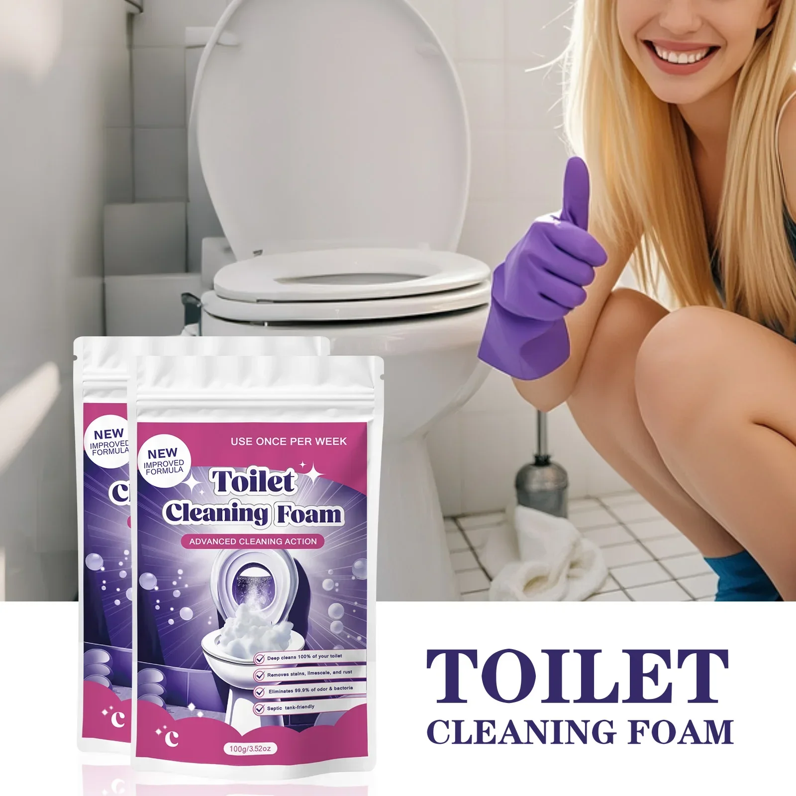 Lemon Scented Toilet Cleaner Foam 100g - Advanced Formula Removes Stains, Scale & Rust with Weekly Use, Powerful Clean.