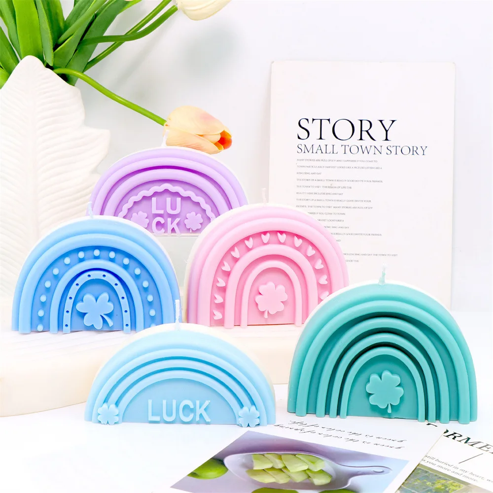 قوس قزح قوس الحب أربع أوراق البرسيم شمعة معطرة قالب من السيليكون الناشر المسطح الجص قوالب الشموع الزخرفية لصنع الشموع
