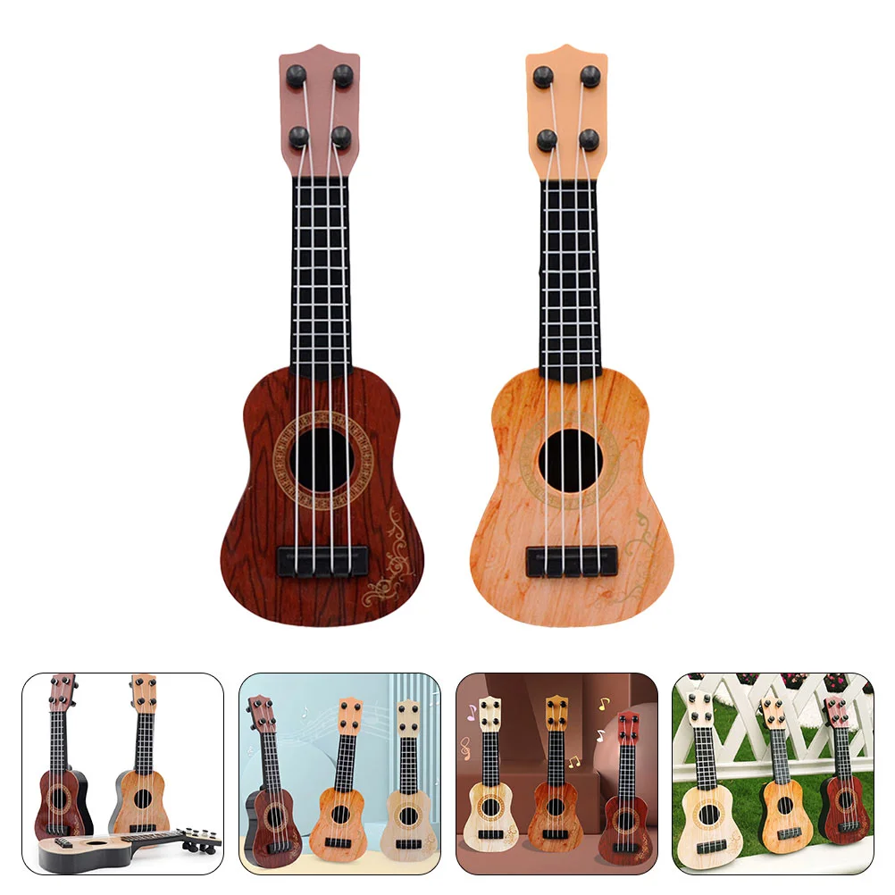 

2 Pcs Mini Ukulele Simulation Guitar Kid Toy Musical Instrument Girl Model Early Education