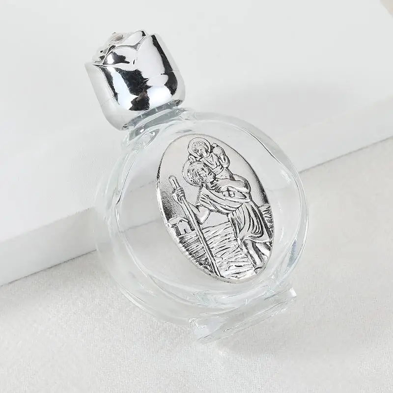 غطاء فضي زجاج كريستال وردي فارغ زجاجة ماء مقدس يسوع زجاجة دينية منزلية أساسية #5