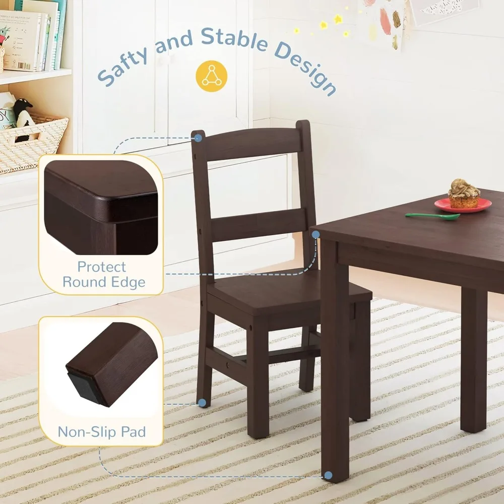 Kids Table and 2 Chair Set, Water Resistant Toddler Table and Chair Set, Non-Slip Pad and Waterfall Edge, Easy to Clean