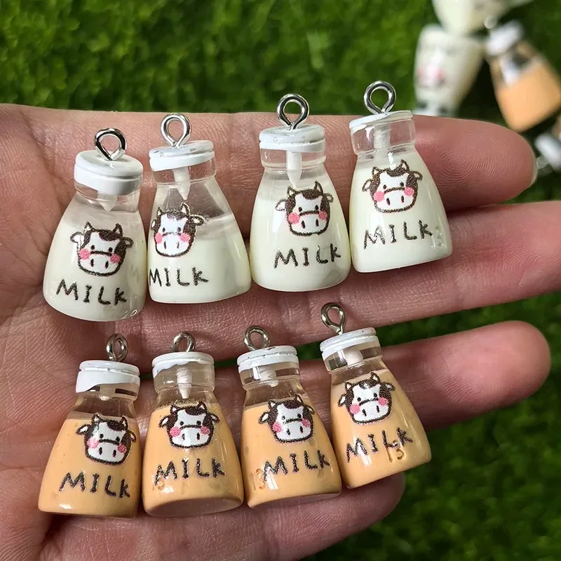 10pcs 3D Simulation Milk bottle Resin Charms Cute Drink Cup Pendant DIY For Necklace Keychain Charm Jewelry Making