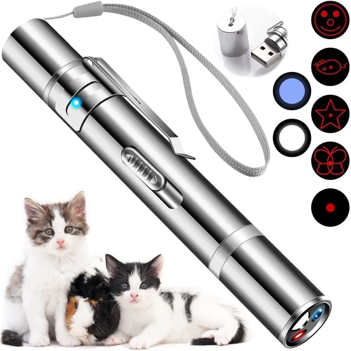 

Cat Toys,7 in 1 Function Red Pointer Interactive Cat Toy,USB Rechargeable LED Cat Light Pen,Red Dot Kitten Practice Chaser Toys