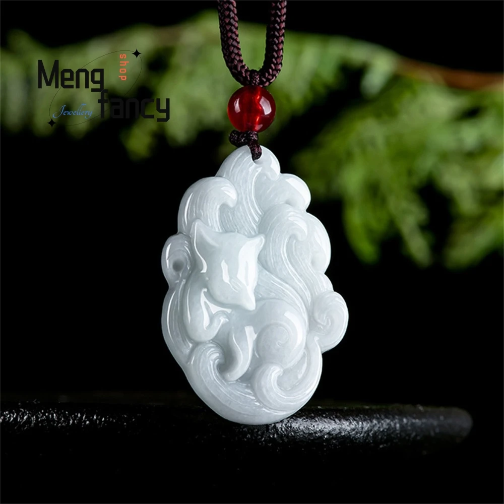 Natural Burmese A - grade Jade Nine - tailed Fox Pendant, Fox Glutinous Seed Jade Pendant, Flower Pendant, Men's And Women's Sty