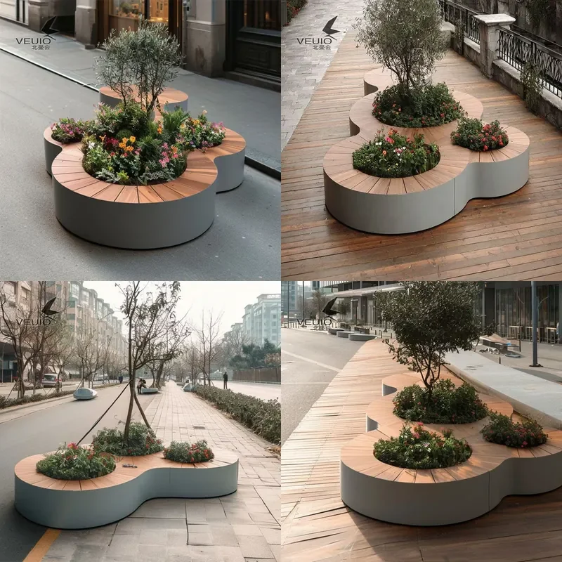 For Outdoor Wrought Iron Special Shaped Flower Box Park Landscape Bench Seat Combination Square Flower Pool Municipal