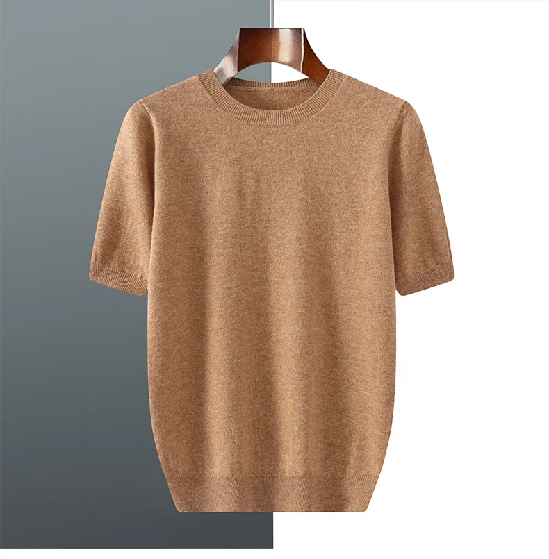 2026 Frühjahr/Sommer Neu Rundhals Herren Kurzarm Einfarbiges Strickshirt Mode T-Shirt Wolle Kurzarm Große Locker Sitzende Passform – Detail 25