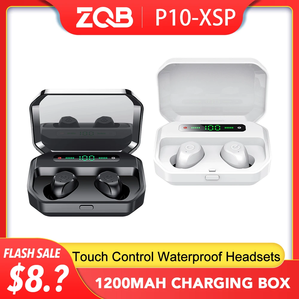 ZQB-auriculares TWS P10, inalámbricos por Bluetooth 5,0, con cargador de 1200mAh, estéreo, deportivos, resistentes al agua, con micrófono