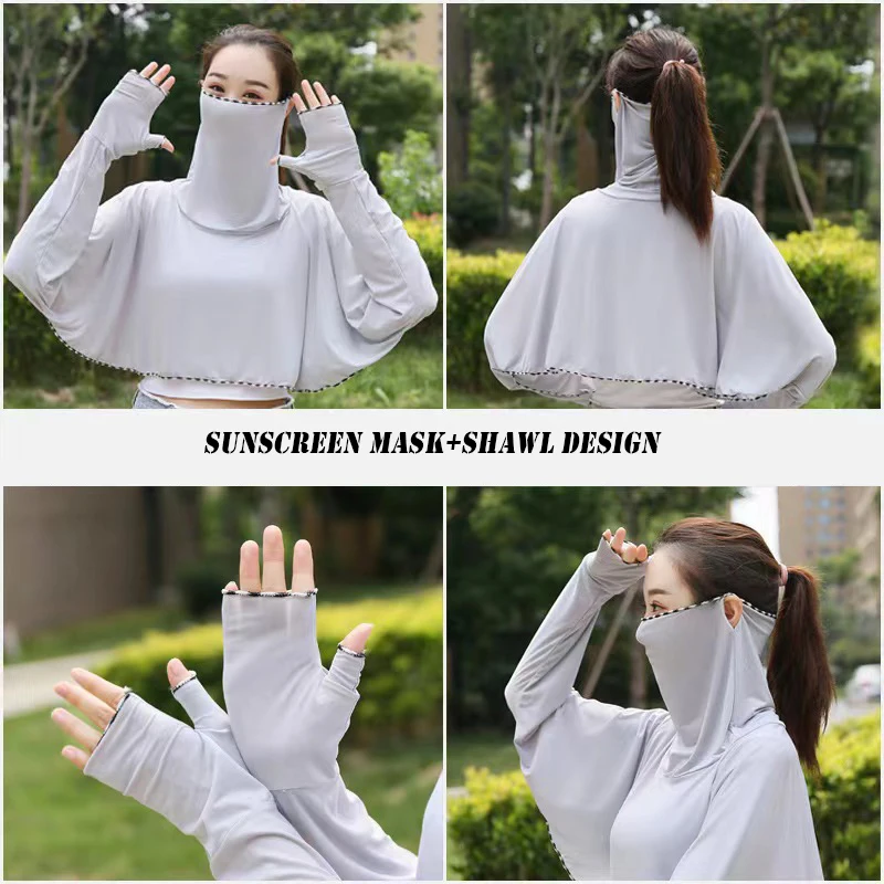 Panamanian Women\'s Sunscreen Mask, Mask, Cardigan All-In-One Suit, UV Resistant Cycling Sunscreen Suit, Shawl, Ice Thin Style Y2
