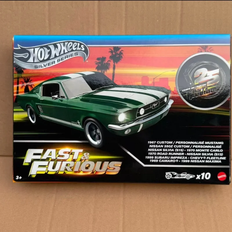 Hotwheels 25Th Anniversary Fast Furious 10Pcs Alloy Car Set Mustang Nissan Subaru Diecast Vehicle Collection