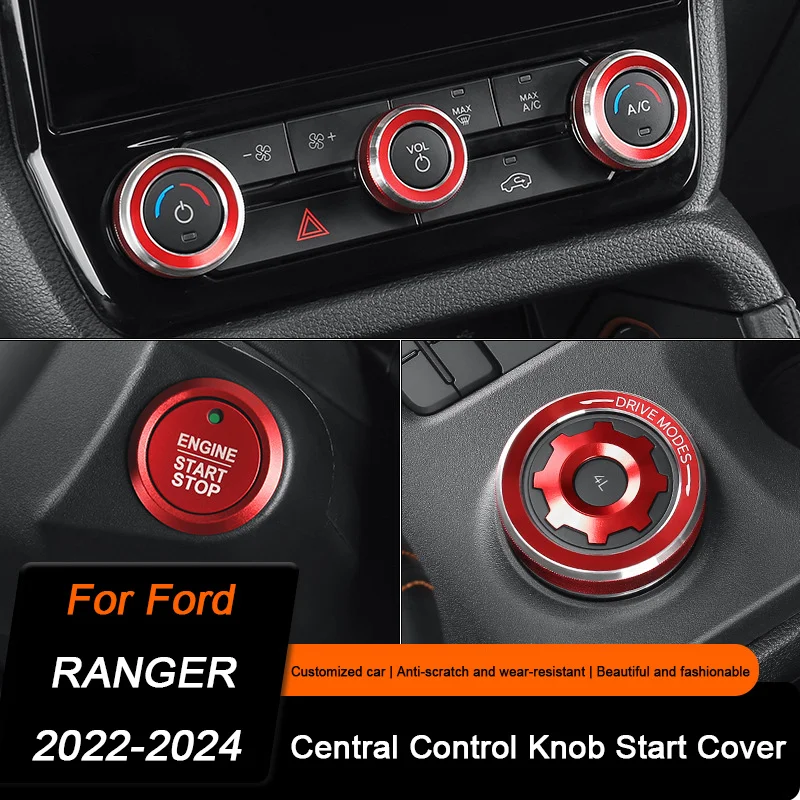 

For Ford Ranger T9 Wildtrak Raptor XL XLS XLT 2022 2023 2024 Interior One-Click Start Stop Volume AC Button Knob Frame Cover