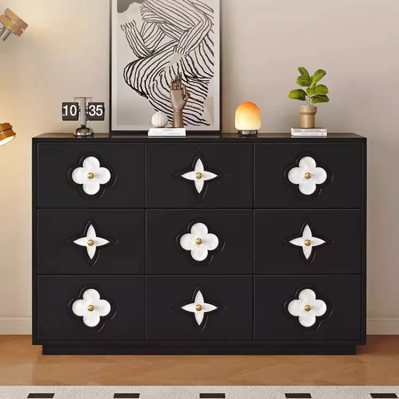 French Style Retro Sideboard Elegant Shell 4leaf Clover Shape Solid Wood Bucket Storage Cabinet Bedroom Living Room Furniture