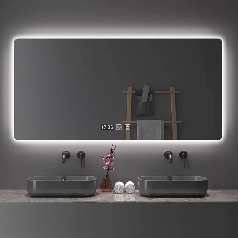 Modern Minimalist Square Smart Bathroom Mirror Wall Mounted Multifunctional Vanity Mirror with LED Light and Defogging Function
